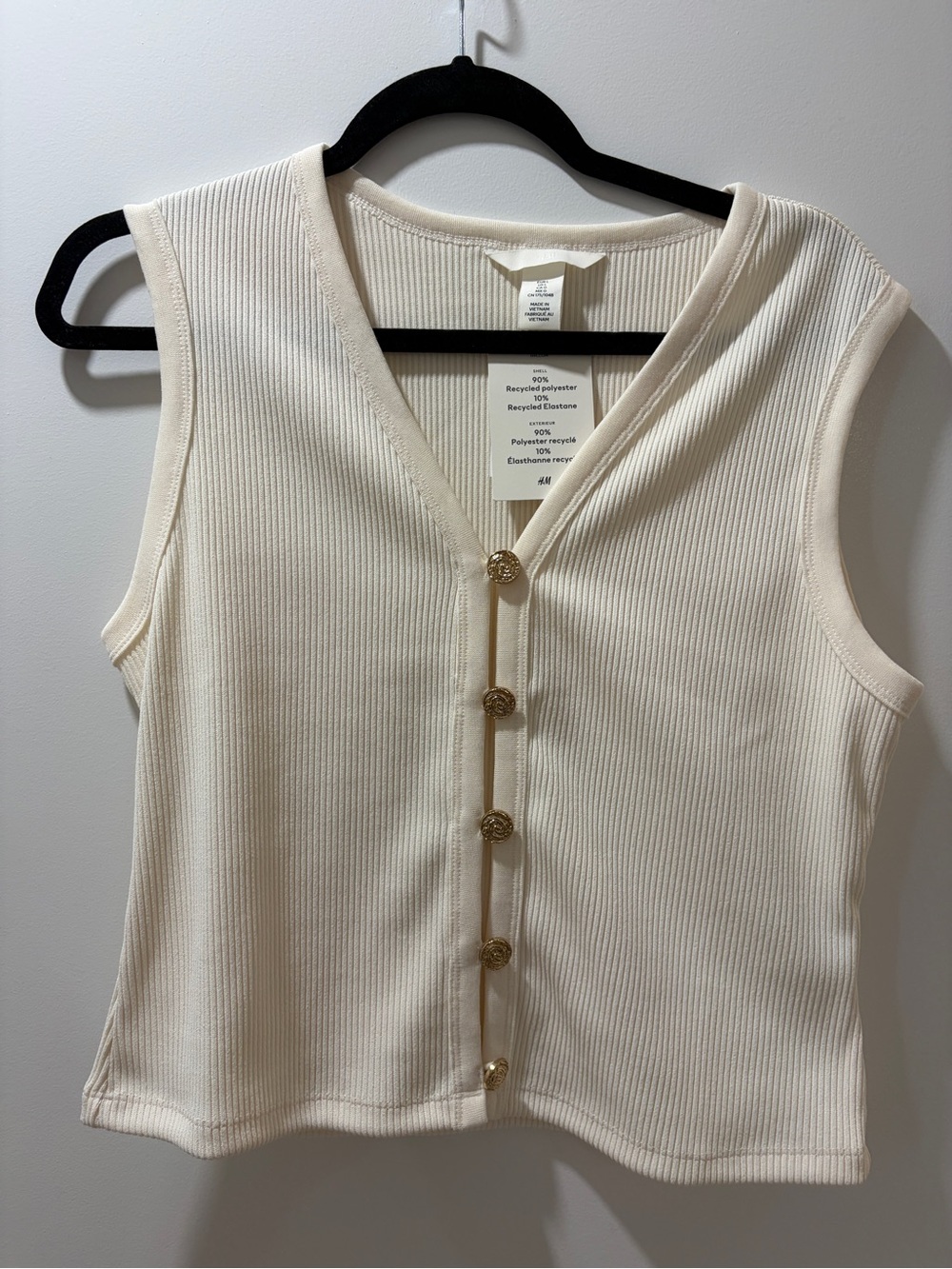 H&M Cream Ribbed V-Neck Button Front Tank